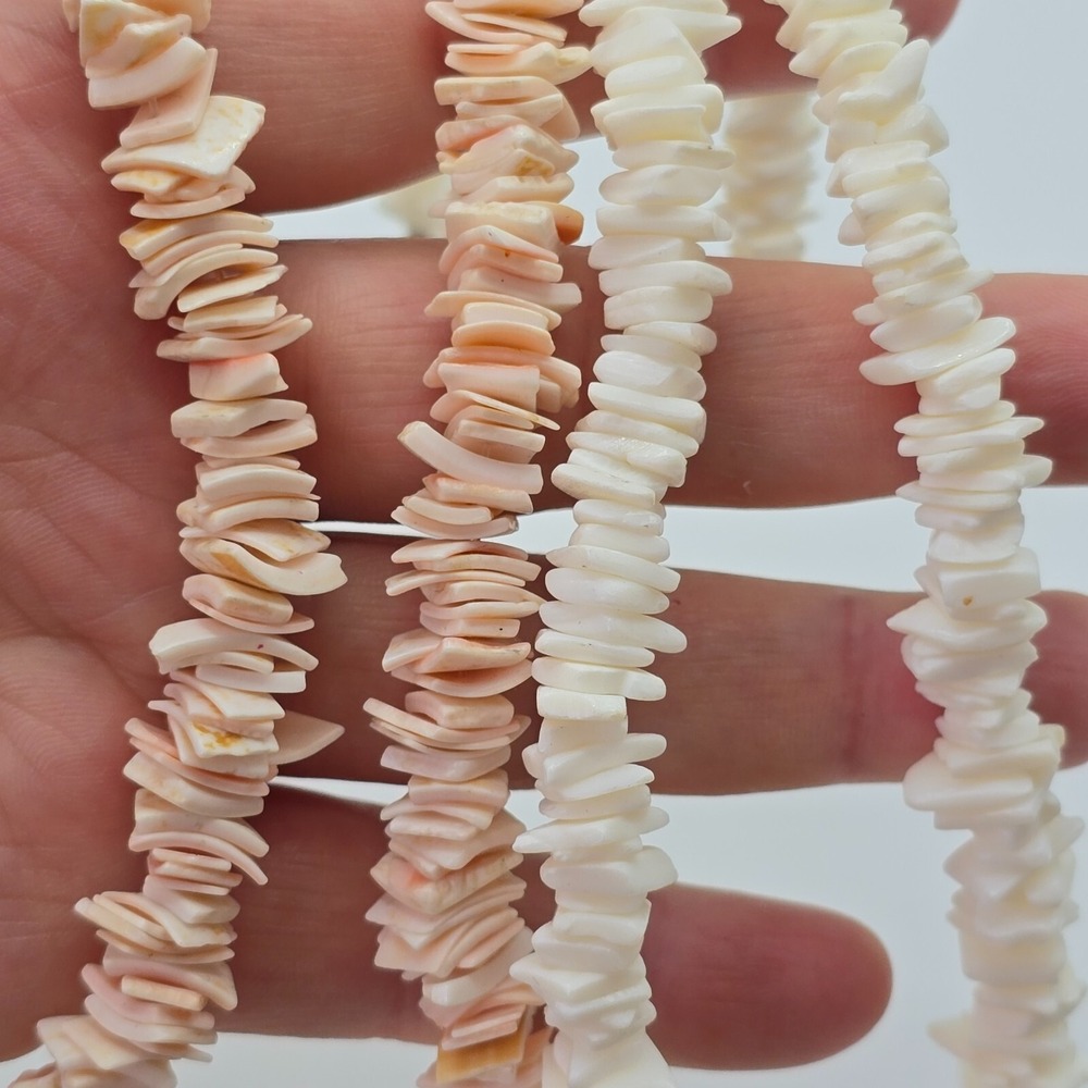 Hawaiian Style Shell Necklace Lot of 2 Natural Beads White‎ Peach Beach Boho - Picture 6 of 8